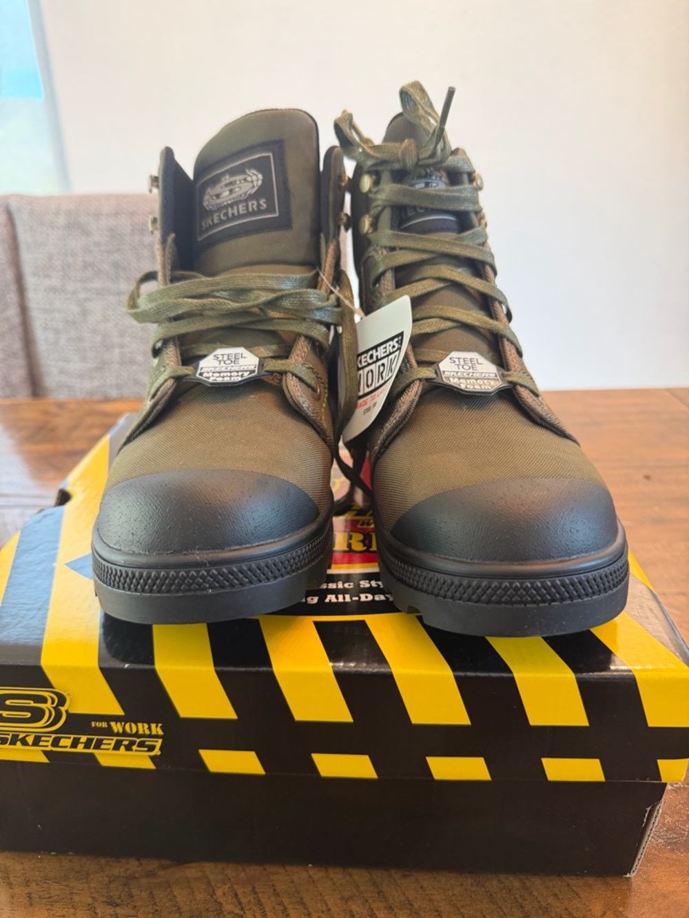 Skechers Olive Green and Black Steel Toe Work Boots